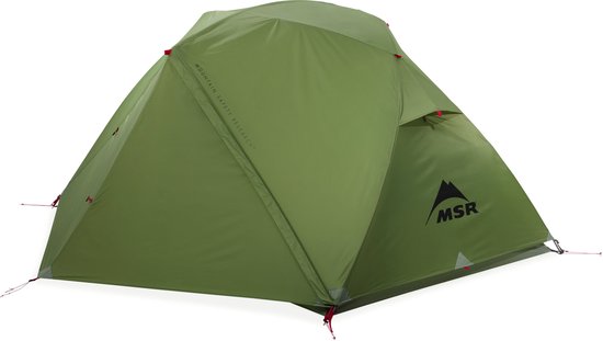 Olijfgroene MSR Elixir 2 tent, lichtgewicht kampeertent met opstaande ingang.