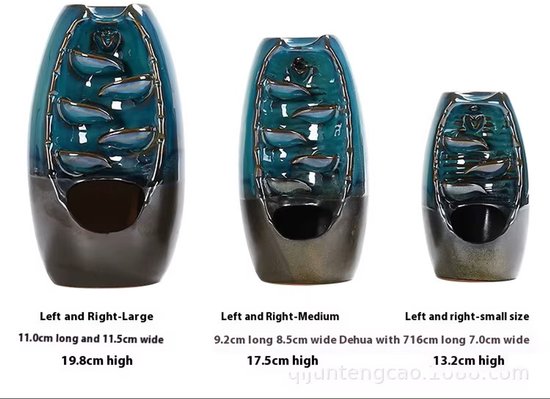 Mooie backflow geur waterval smal, of wierrook brander met 3 traps waterval is 14 cm hoog , inclusief 1 backflow geur kegel en onder zetter.