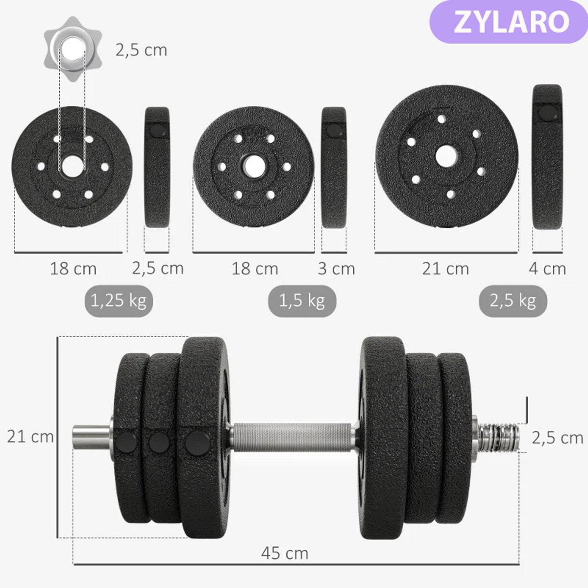 Dumbbells 25 kg - Halter - met 12 Gewichtsschijven - Gewichten Set - Halterset - Krachttraining - Fitness - Gym - Geschikt voor Thuis en Sportschool - Zwart – foto 6