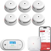 X-Sense Link+ Pro Slimme bundel - 6 XS01-M Rookmelders, 1 XC01-M Koolmonoxidemelder en SBS50 Base Station - Werkt via app - WiFi gateway - Draadloos RF koppelbaar - Brandalarm en CO melder - Smart home