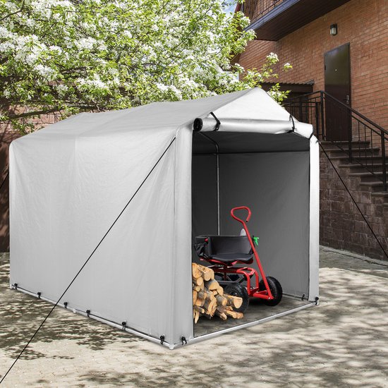 COSTWAY Garagetent 160 x 218 x 164 cm, waterdicht, met metalen frame en oprolbare deur met ritssluiting, tentgarage voor fietsen, motorfietsen, tuingereedschap (zilvergrijs) van Costway — afbeelding 3