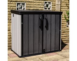 BPS Grote Kunststof Opbergschuur – 1,30 m x 1,15 m x 0,72 m – 900 L Capaciteit – Weerbestendig – Duurzame Kunststof met Houtlook – Eenvoudige Montage