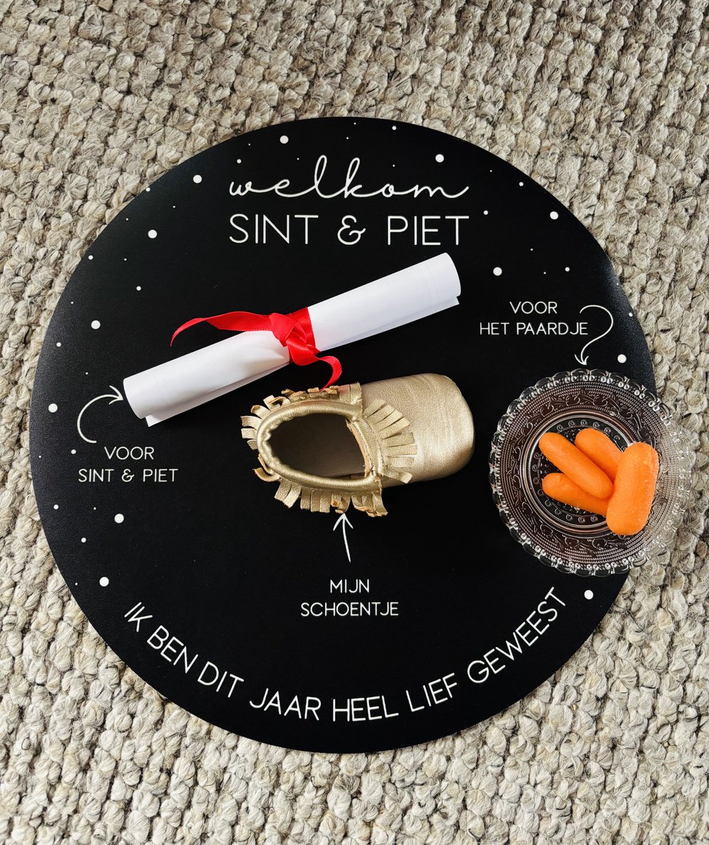 Label2X - Sinterklaas schoenzetmat - Rond - Zwart - Buigzaam - Sinterklaas decoratie - Sinterklaas versiering