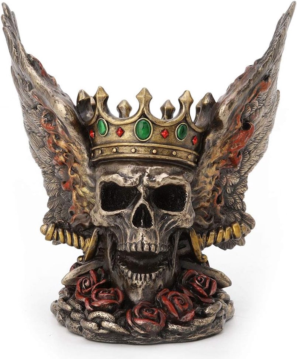 Veronese Design Beeld/figuur - Schedel Flame Wings Monarch - Veronese Design - Afmetingen: 14,6cm x 10,8cm x 14,6cm brons-multicolor