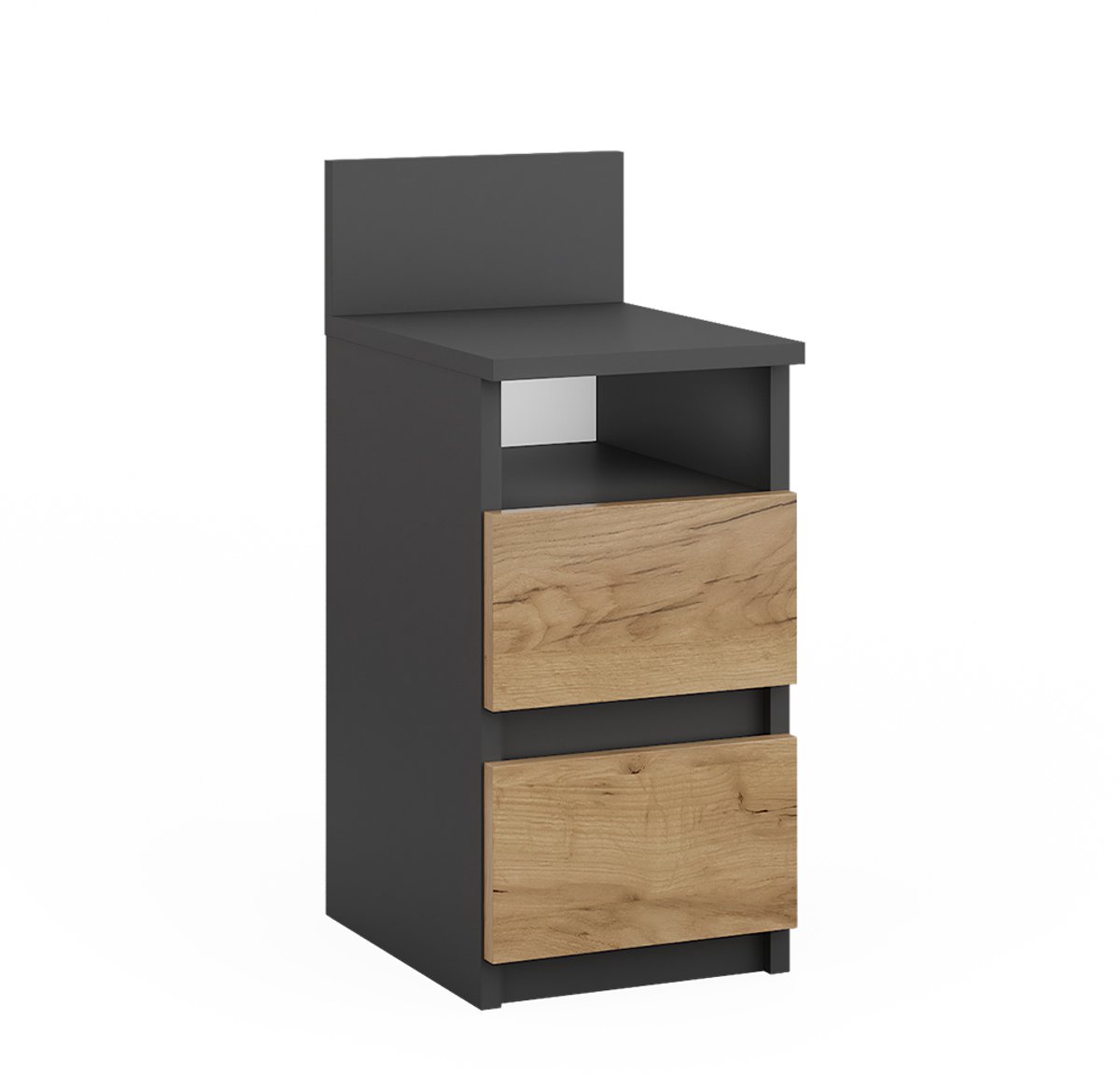 Vicco Monty De nachtkastje ladekast – 25 x 59.1 cm met 2 laden Antraciet/gouden eik Antraciet/Goudkleurig Eiken