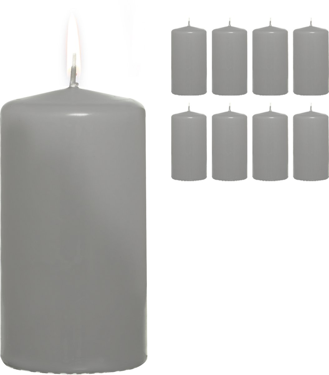 Candelo 8-delige set premium stompkaarsen Kerst Ambiente kaarsen – grijs – 5,8 cm x 12 cm – adventkaars kerstdecoratie – kerstkaarsen