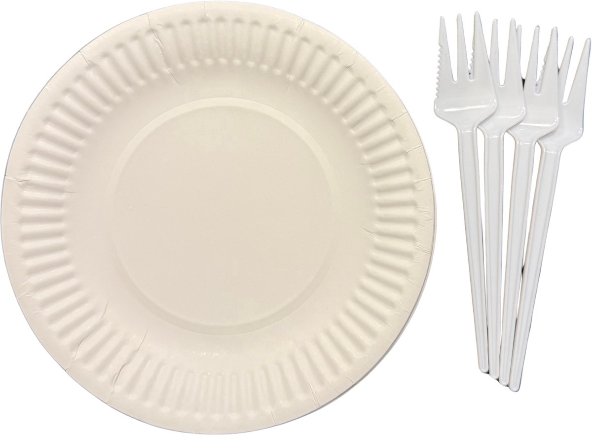 Herbruikbare Set – Bord 16 cm + Snackvork – 14 cm – 100 Sets – PS