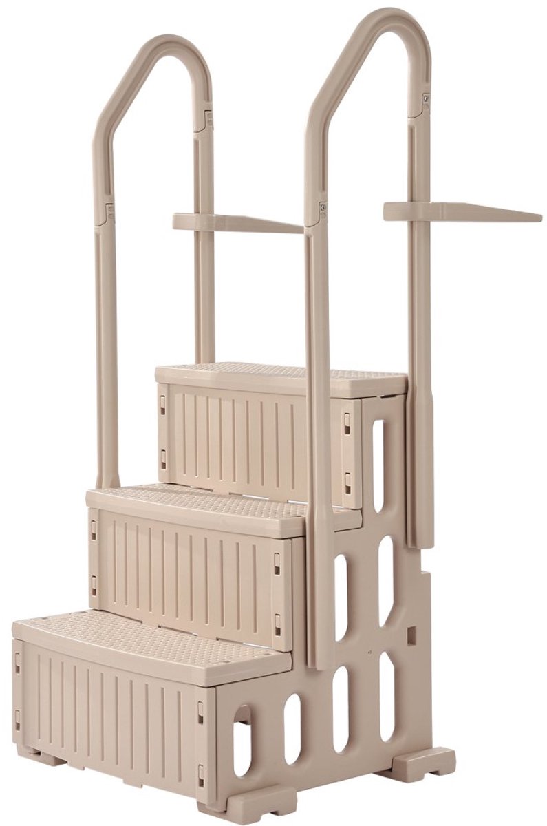 Zwembadladder - Veiligheidstrap 3 Treden - Dubbele Leuning - Antisliptreden - Draagvermogen 180 kg - Voor Inbouw & Opbouwzwembaden 91,4-121,9 cm