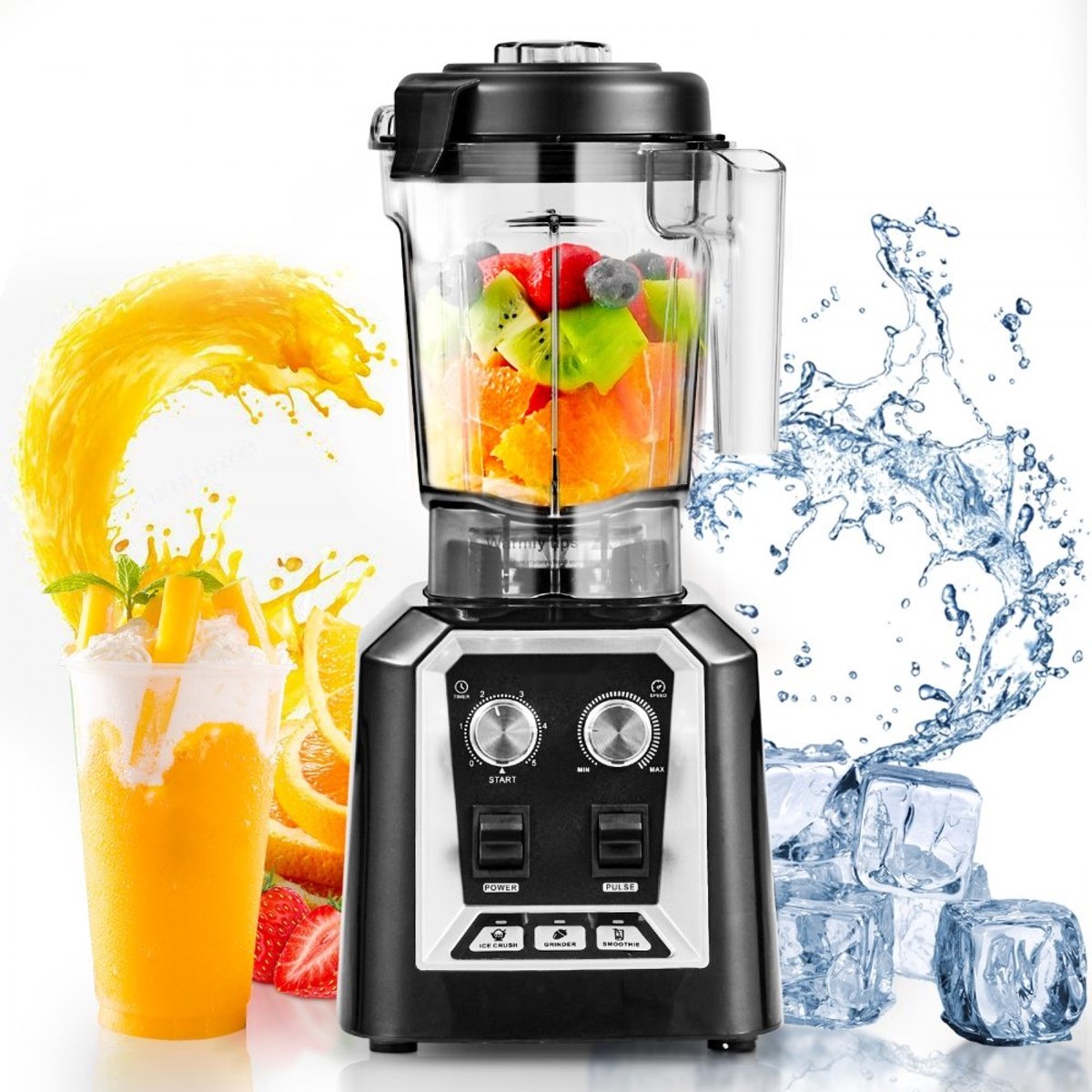 Power Blender - Professionele Keukenblender - 2200 W Motorvermogen - Glazen Kan - 3 Functies - Smoothies, Shakes & IJs Vergruizen - Zwart