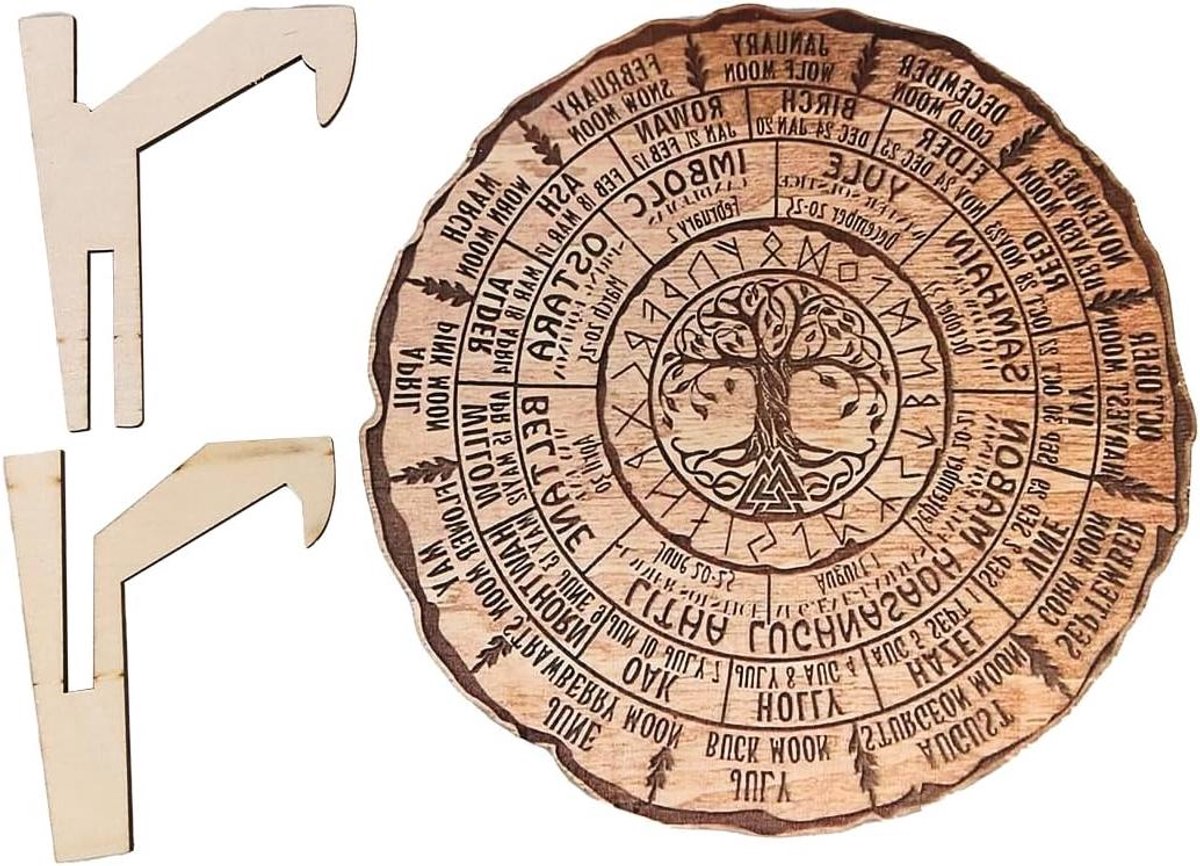 EGoods - Houten bord met wiel van het jaar en boom van het leven kalender - Vintage handgemaakt heidens heksenbord - Sfeervolle geschenken voor heksencollectie