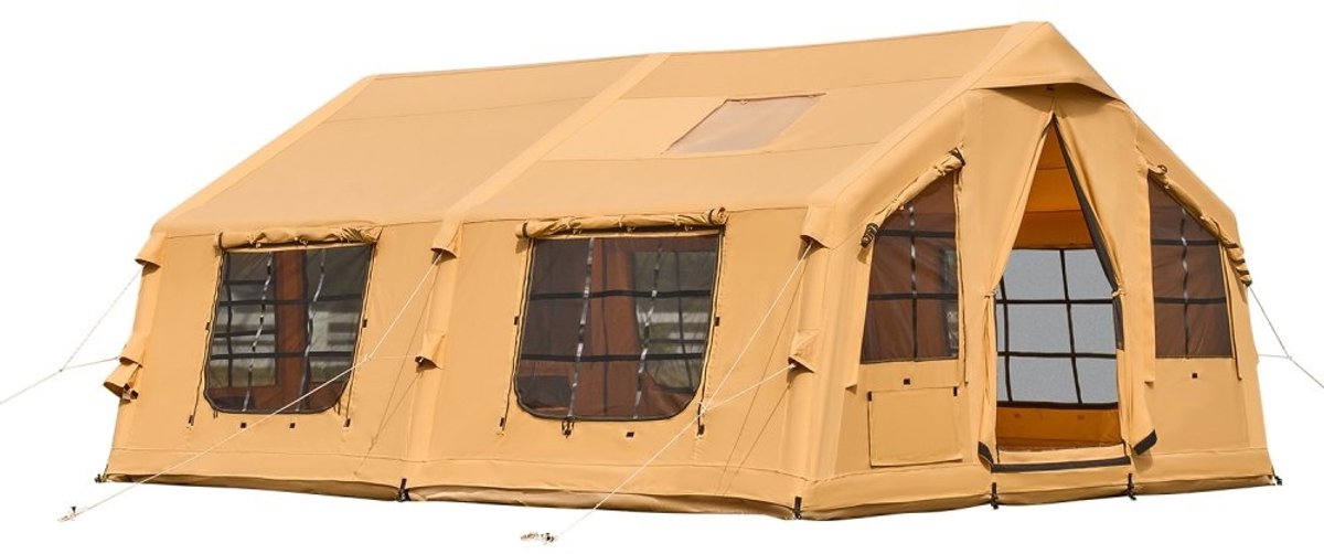 Opblaasbare kampeertent - Familietent/Glampingtent 8-12 personen - Afmeting 4,8 x 3,6 x 2,2 m - Inclusief handpomp - Luifel - Kachelaansluiting - Twee Deuren - Gaasramen – foto 8