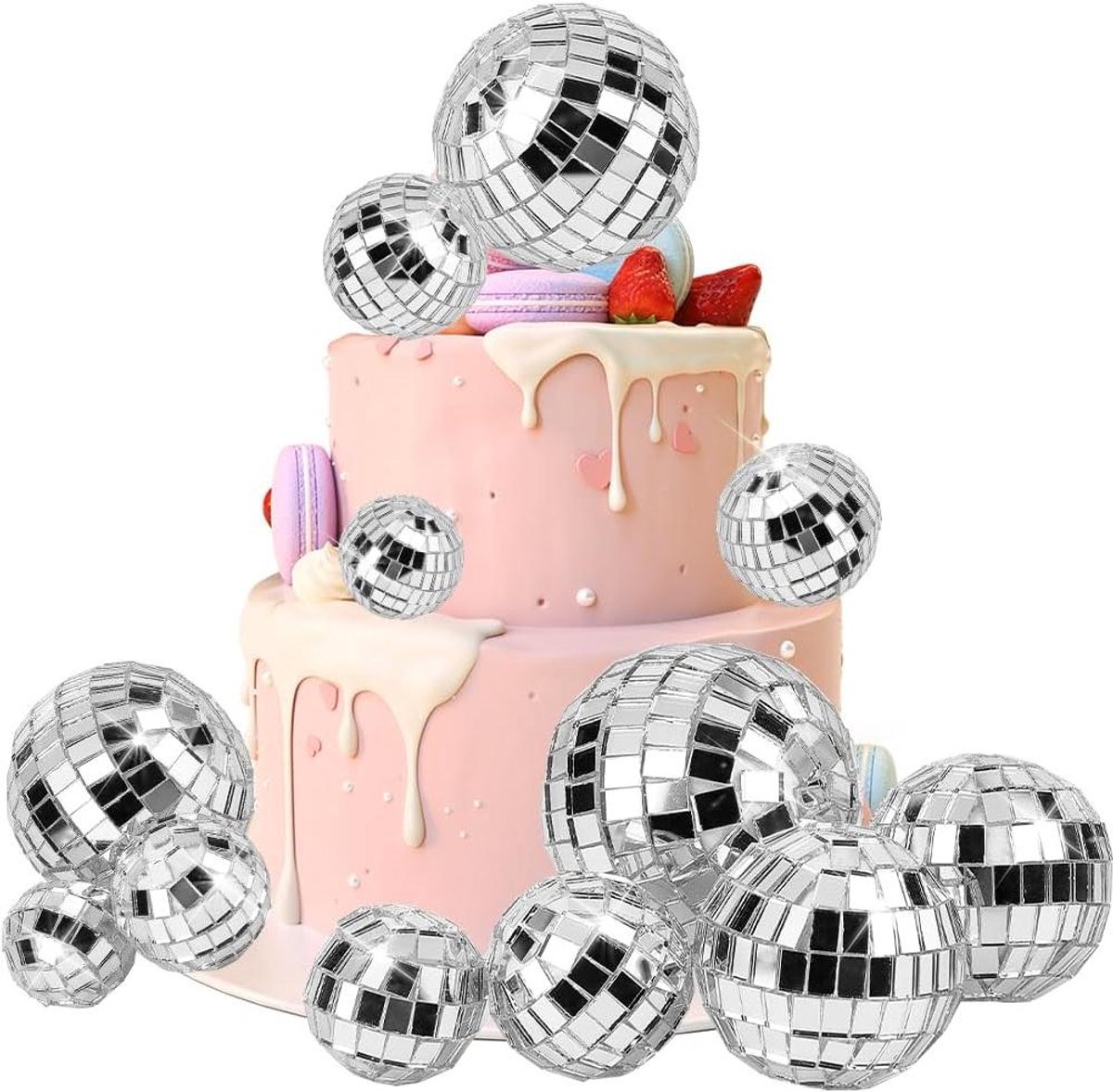 EGoods - Taart Topper Set met Disco Bal Design voor Verjaardagstaart en Feestdecoratie met 11 Stuks in 5 Maten - Zilver - Geschikt voor 70s Thema Feesten