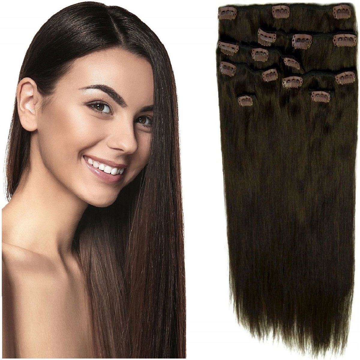 Clip-in haarverlenging 150g 50cm donkerbruin - dikke set