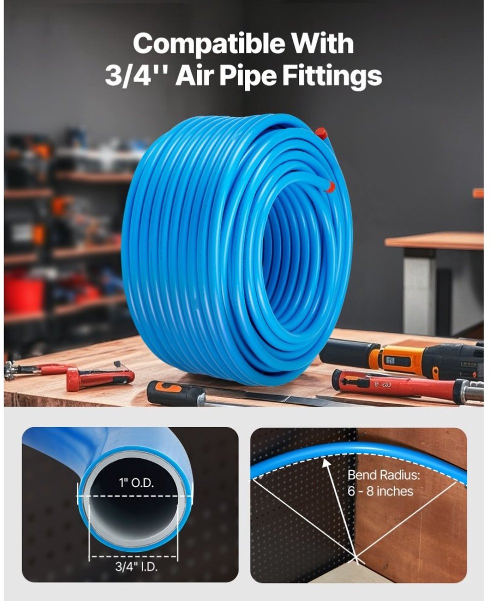 Perslucht leidingsysteem - HDPE-aluminium leidingkit - 91,44 m x 19,05 mm - Lekvrij - Drukbestendig - Eenvoudige montage - Voor luchtcompressor - Voor garage en werkplaats - Blauw – foto 8