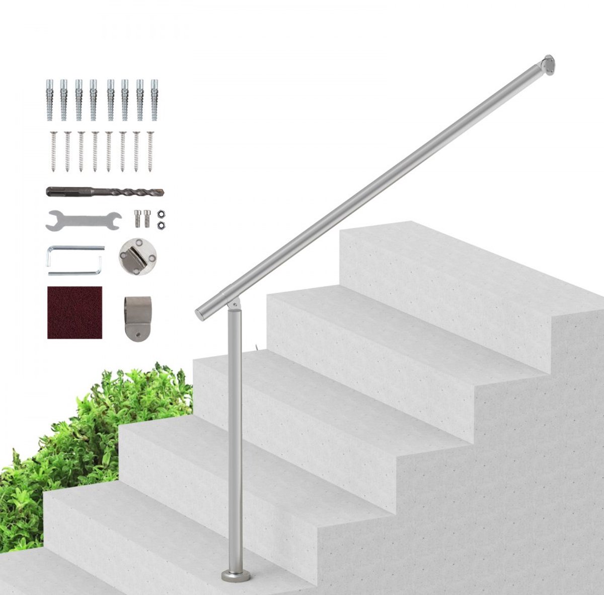 Buitentrapleuning - Terrasleuningset - Lengte 120 cm - Wand- en Vloermontage - Inclusief Montageset - Voor Senioren - Voor Veranda en Terras - Zilver