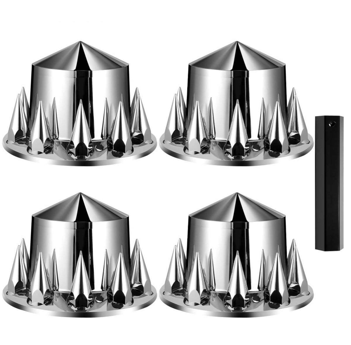 Wieldoppen met Spikes - Wielmoerdoppen Vrachtwagen - Voor Achteras - Gegalvaniseerd ABS - Set van 4 - Inclusief Montagegereedschap - Zilver