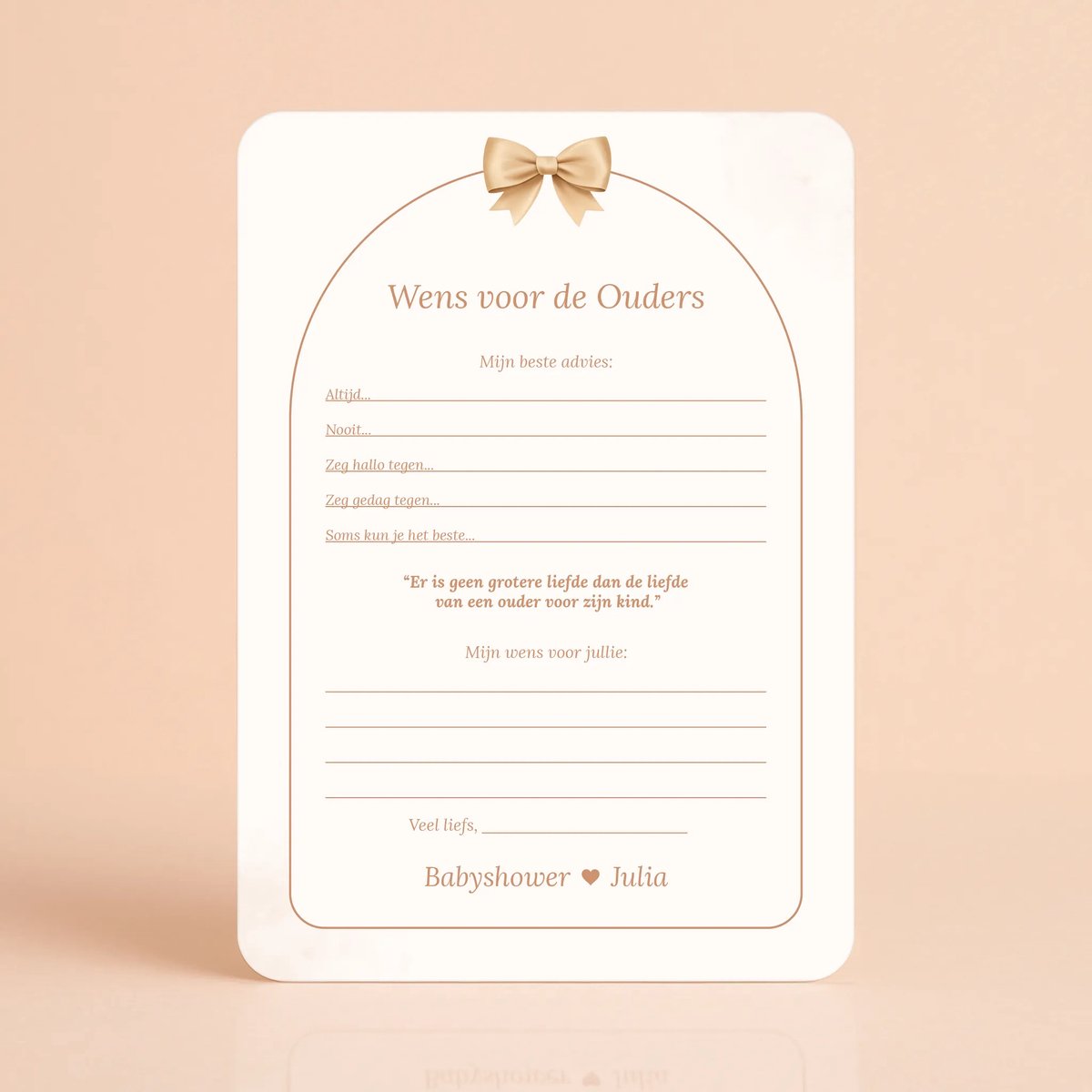 Gepersonaliseerde Gender Reveal & Babyshower invulkaarten – Wens voor de Ouders - Boho Beige met Beertje - 20 Stuks - Babyshower Cadeau - Babyshower Spelletjes