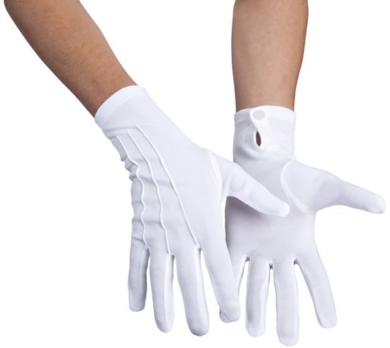 Boland - Paar handschoenen met drukknop wit M Wit - Volwassenen - Unisex - Goochelaar - Kerst- Sinterklaas- Glitter and Glamour