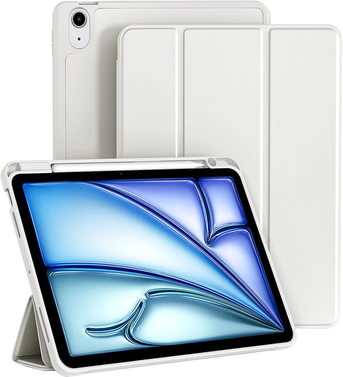Zandarix Geschikt voor Apple iPad Air 11 inch M4/M3/M2 2026/2025/2024 - Automatische Slaap/Waak Functie - Pencil Houder - Zachte TPU Achterkant - Tablethoes - Grijs