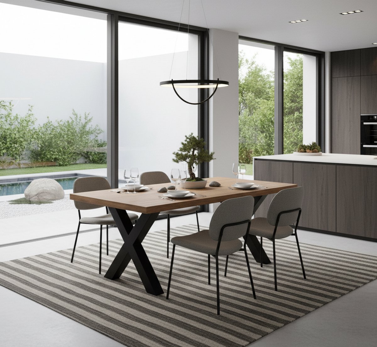 Eettafel Mangohout Industrieel Rechthoekig 160x90 cm met Zwarte X-Poot – Duurzame Massief Houten Eetkamertafel – Stoere Houten Tafel Naturel – Eettafel Atlas – Novihome