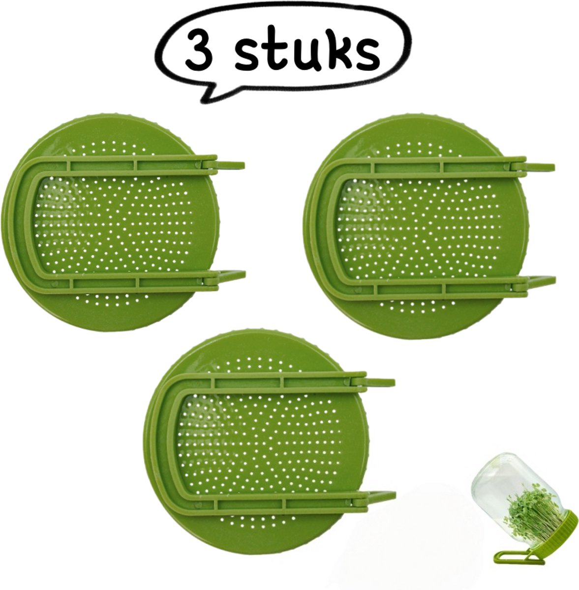 3-delige deksel voor een kiempot met standaard - deksel voor een kiempot met brede opening en kunststof kweekset voor kiemplanten - groen