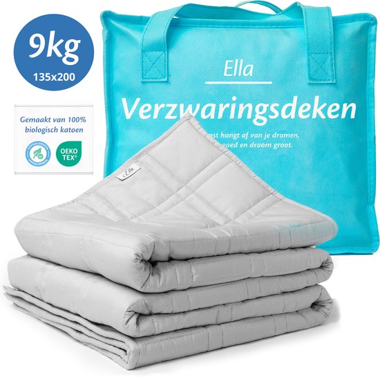 Ella Verzwaringsdeken 9kg - OEKO-TEX Katoen Zwaartedeken 135 x 200cm - Weighted Blanket - Verzwaarde Deken - Grijs
