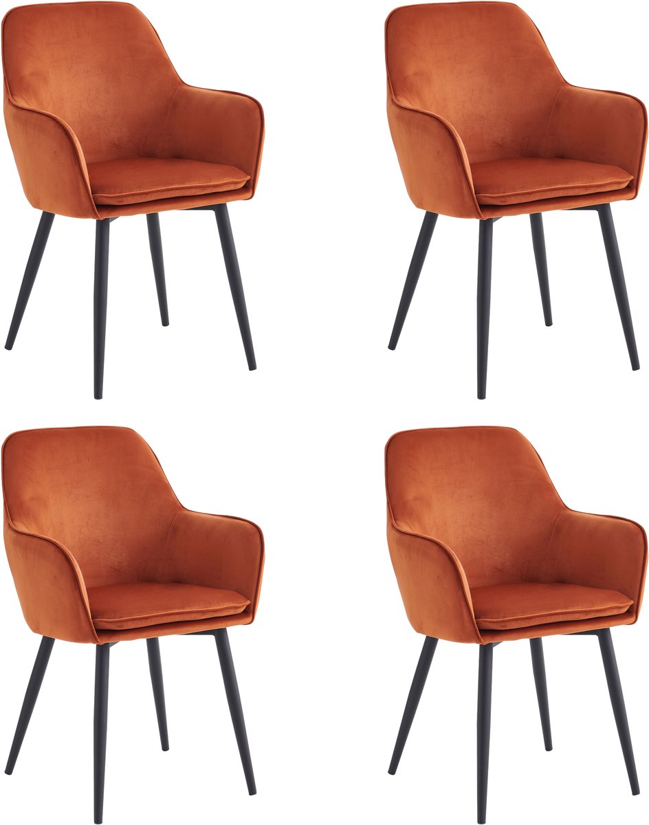 Colenis Levan Eetkamerstoel - Set Van 4 - Terracotta - Velvet - Industrieel - Met armleuning - Oranjerood