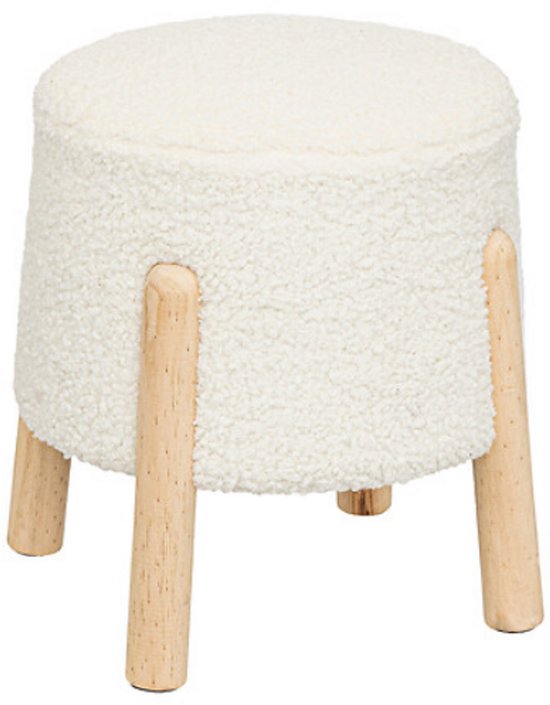 Grijze Relaxdays Krukje met vacht - houten krukje - houten kruk - laag