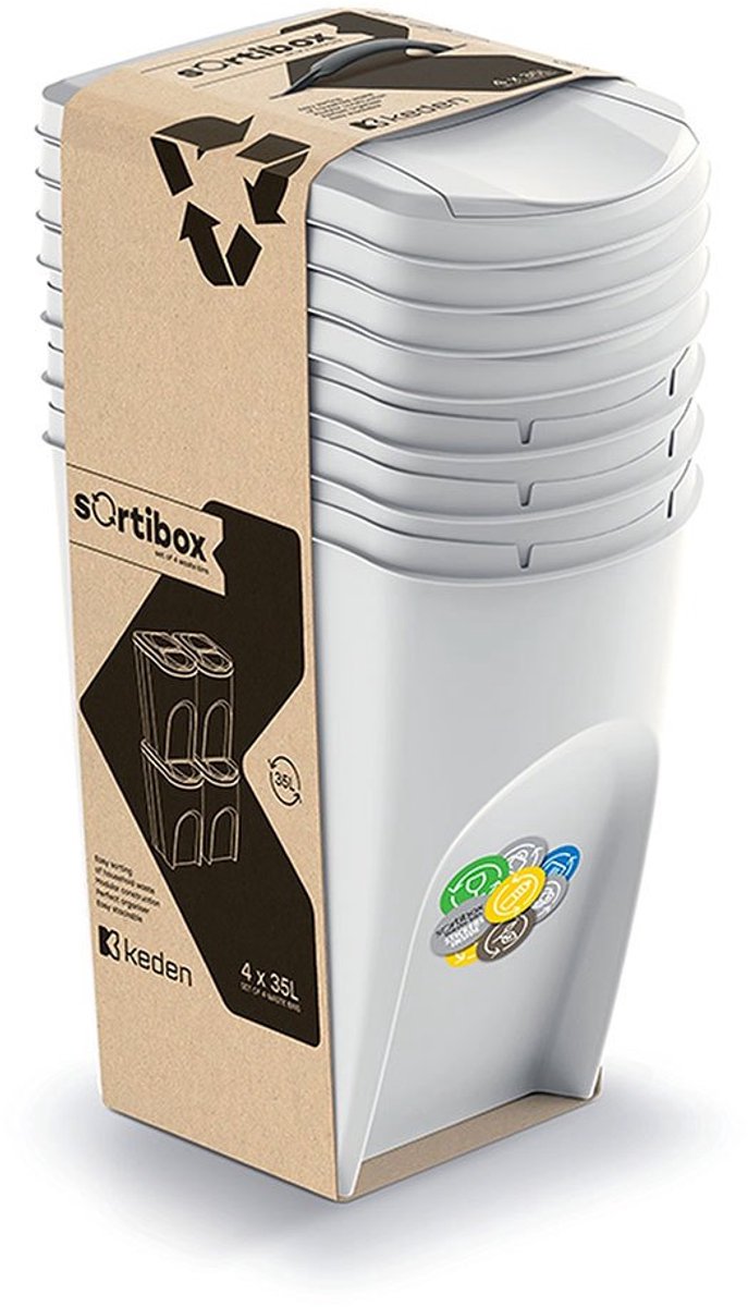 Keden Sortibox Set Van 4 Afvalbakken 4x35l Transparant