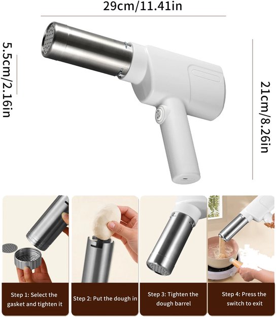 ACEP Pastamaker - Pasta maker - Elektrische pastamachine - Draadloos - 5vormen - Noodlemaker - Roestvrij staal - Pasta - Kleur wit van ACEP — afbeelding 2