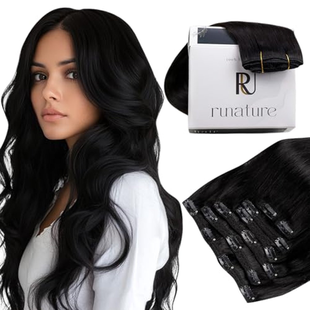 Clip in Haar Extensions 25cm Zwart 80g 7 Stuks - Echte Menselijke Haar
