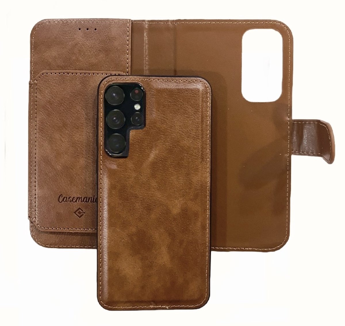 CaseMania – Geschikt voor – Samsung S25 ULTRA – 2 in 1 BookCase – Pasjeshouder – Bruin