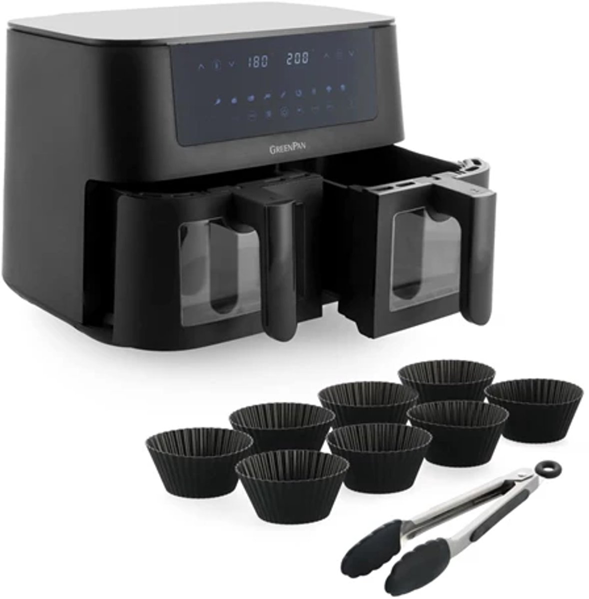 GreenPan Bistro Dual Zone airfryer 2x 4L + 9-delige bakset - GreenPan - €206,80