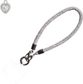 Cordon téléphonique universel ADEL court avec une longueur parfaite pour le poignet - Bracelet - Cordon robuste pour téléphone et smartphone - Convient pour iPhone, LG, Google Pixel, Samsung, Honor, Lenovo et Xiaomi - Bling Glitter Argent