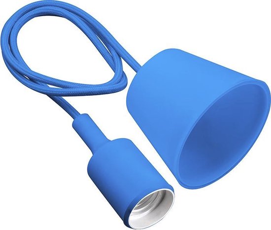 Lampe suspendue bleue avec un cordon flexible et un support E27.