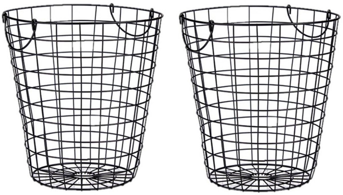 Draadmand/wasmand - 2x stuks - metaal - zwart - 30 x 30 cm - hout / papier opslag in huis - decoratiemand / haardhoutmand / papiermand