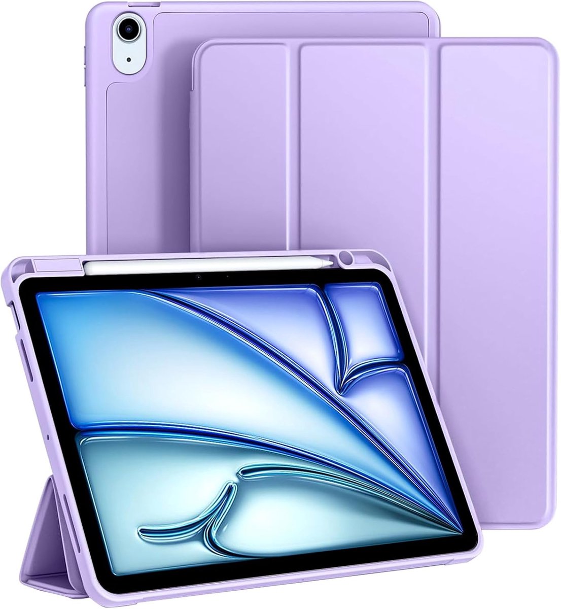 Zandarix Geschikt voor Apple iPad Air 11 inch M4/M3/M2 2026/2025/2024 - Automatische Slaap/Waak Functie - Pencil Houder - Zachte TPU Achterkant - Tablethoes - Paars