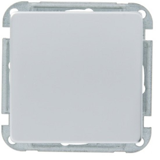 Wisselschakelaar in aluminium met een witte drukknop.