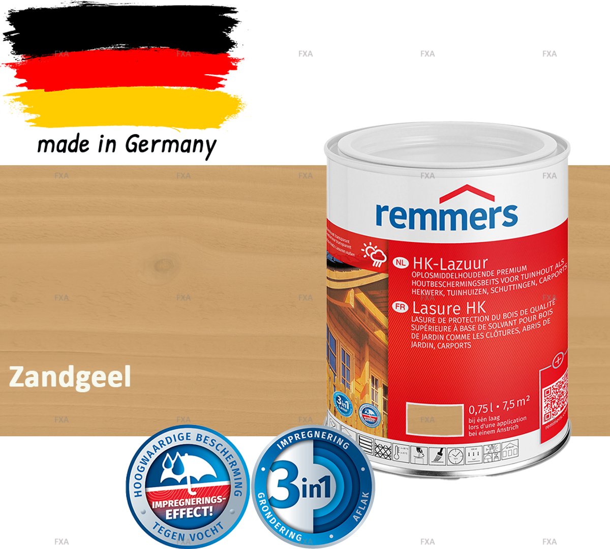 Remmers HK-Lazuur 3in1 Zandgeel 0,75L – Premium Houtbeschermingsbeits voor Buiten – Oplosmiddelhoudend – UV- & Vochtwerend – Impregneer, Grondlaag & Beits in Eén