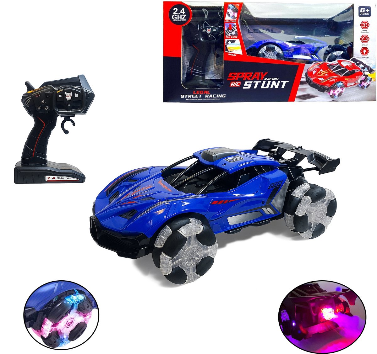 Street Race - Rc auto 2.4GHZ Burn-out - 1:12 Schaal - met rook spray - afstand bestuurbaar en oplaadbaar