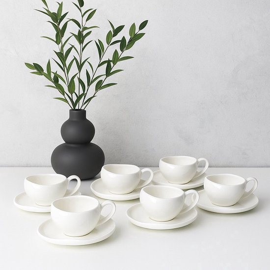 Wave Biscuit - Service à café - 12 pièces - Wit - 220 ml - Porcelaine - Tasses à café