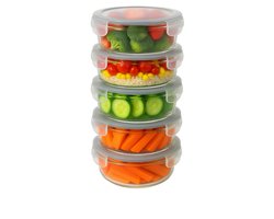 Michelino glazen rond vershoudbakjes 950 ml (5 stuks) meal Prep met deksel magnetronbakjes vershouddoos luchtdicht 1 liter