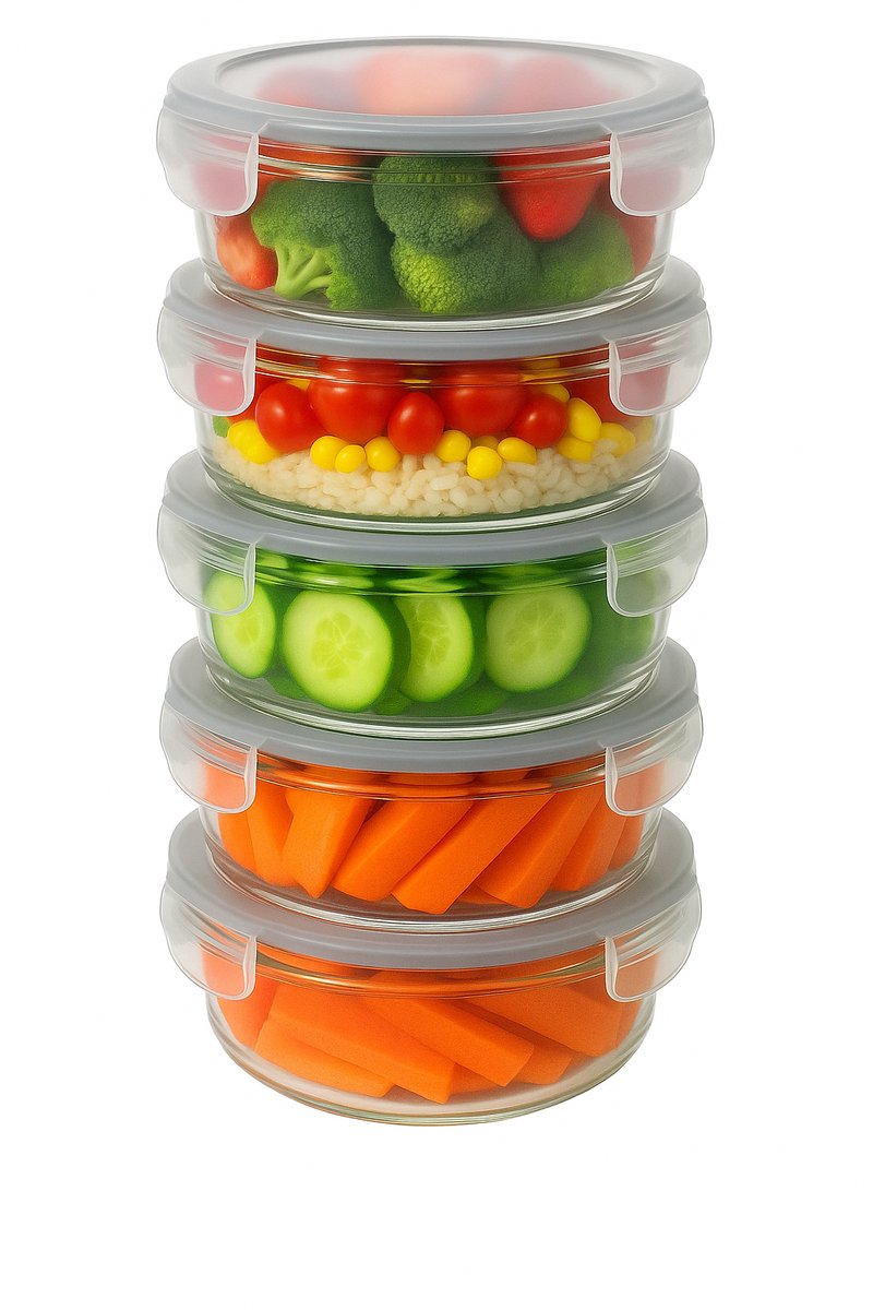 Michelino glazen rond vershoudbakjes 950 ml (5 stuks) meal Prep met deksel magnetronbakjes vershouddoos luchtdicht 1 liter