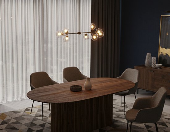 Eettafel Japandi Ovaal 200x110cm – - 200x110 cm - Bruin - Novihome