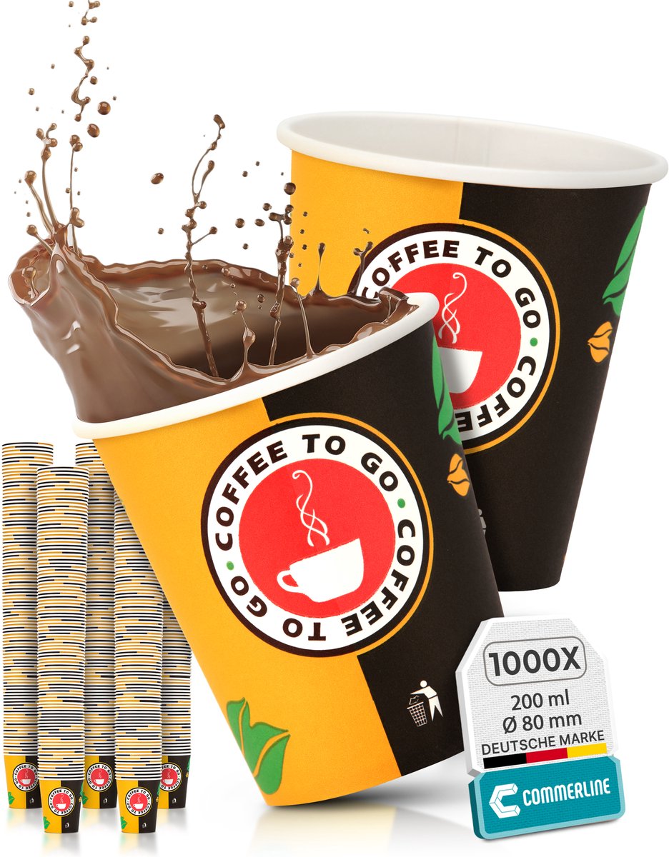 Commerline – Kartonnen Koffiebekers – 200 ml (8 oz) – 1000 Stuks – Duurzaam & Lekvrij