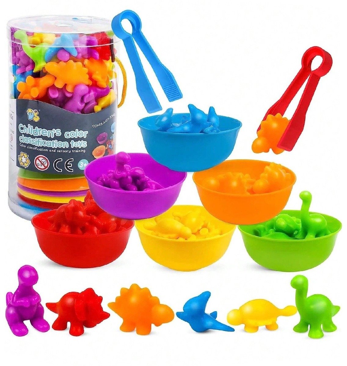 Montessori Sorteer Speelgoed | Dino | 17 x 9.5 cm | Sensory | Motoriek | Cognitief | Kleurrijk