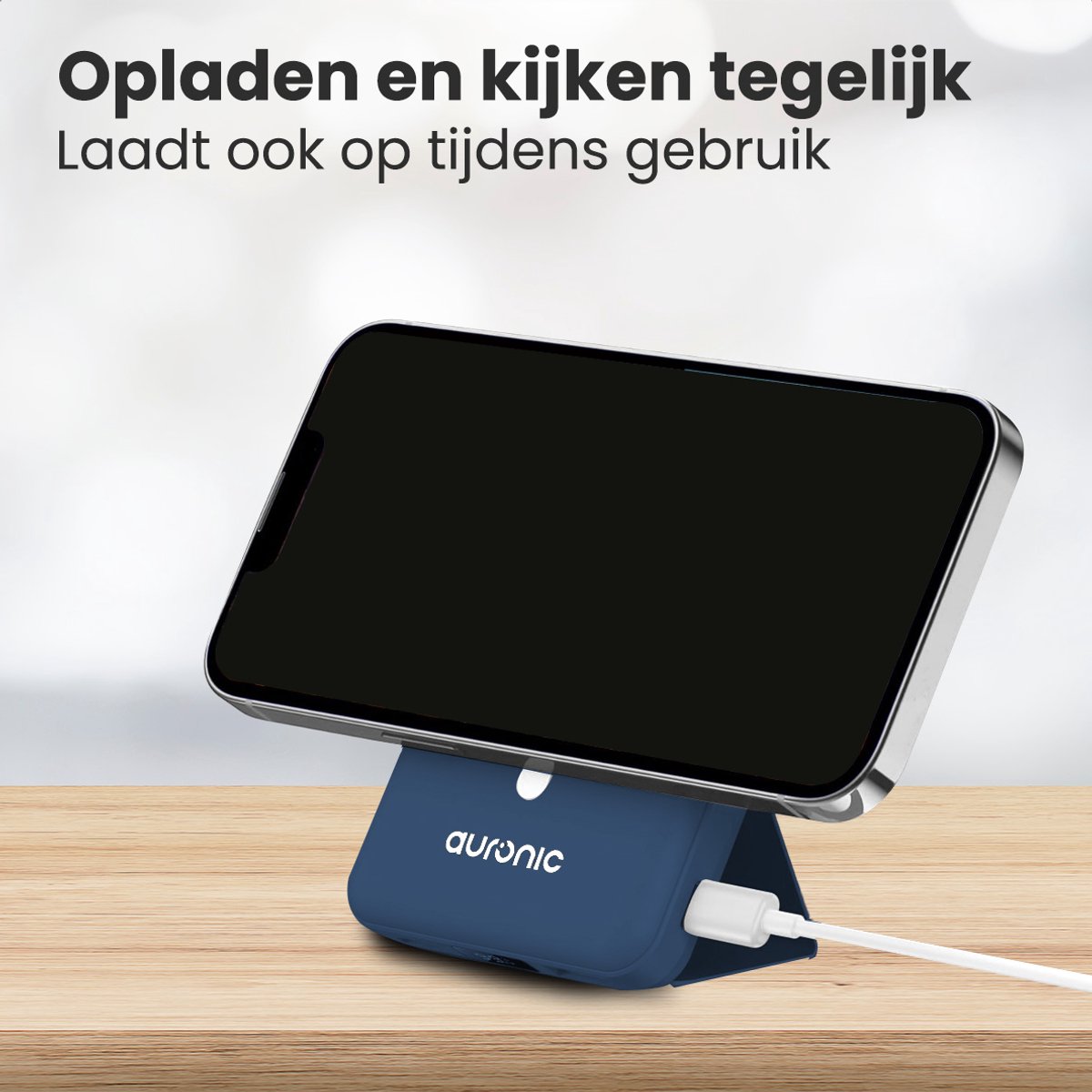 Auronic Powerbank 10.000 mAh Draadloos Donkerblauw - afbeelding 3