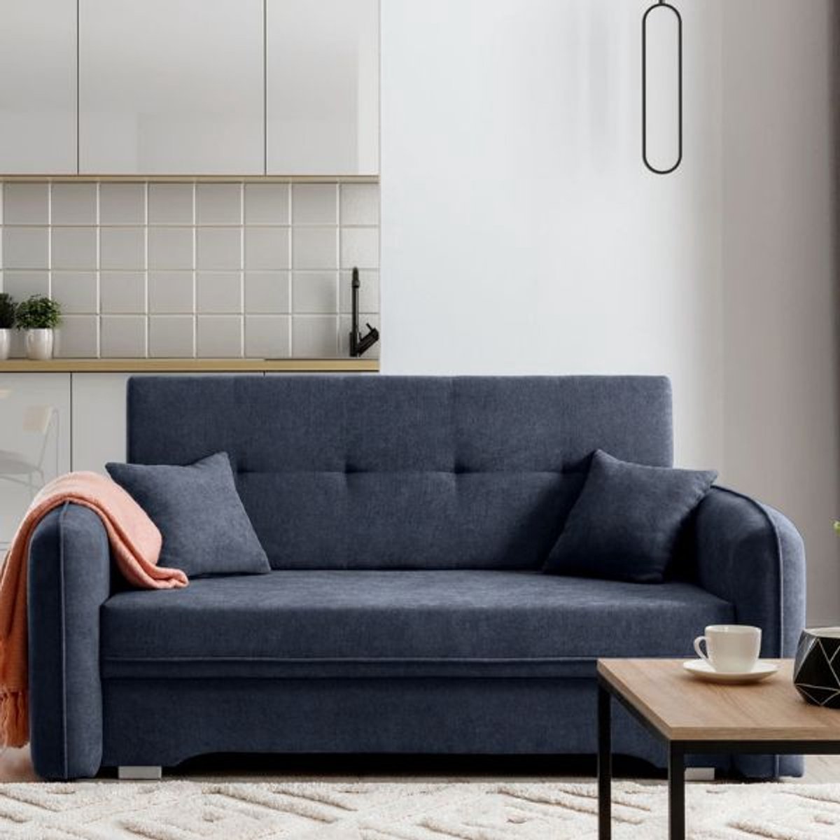 Tweezitbank Met Slaapfunctie Laina | 155 X 105 X 75 Cm | Donkerblauw - Emob - Zitbank - Blauw - Polyester