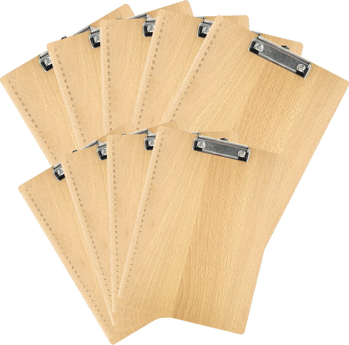 Klembord A4 – Set van 9 Houten Klemborden – Met Sterke Klem en Liniaal – Harde Houtlook Schrijfplaat voor School, Kantoor, Horeca en Thuis