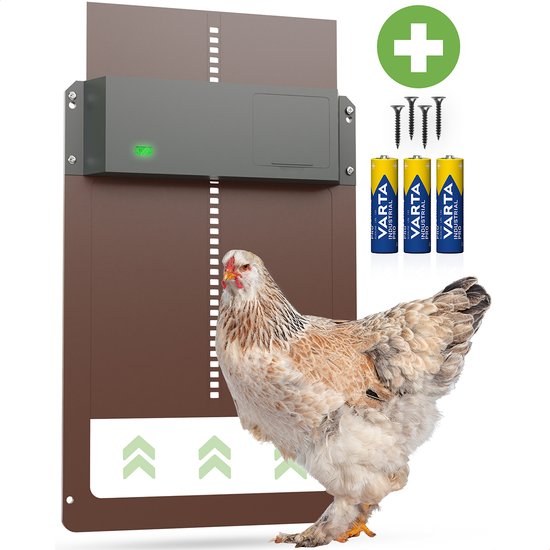 FAVE Trappe à poulet automatique - Porte à poulet automatique - Ouvre-coop pour poulets - Chickenguard - Porte de poulailler - Trappe à poulet à batterie